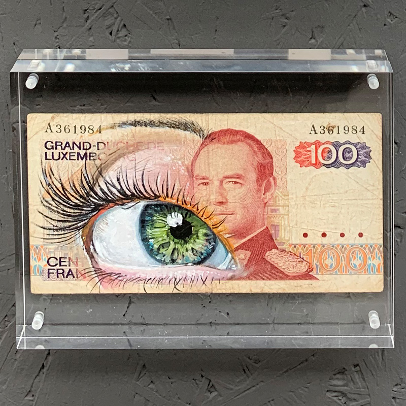 Oil paint on banknote Luxembourgh