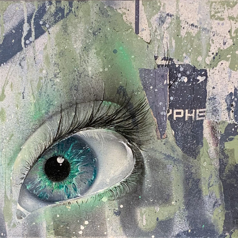 GOMAD streetart canvas painting eye oilpaint graffiti mural miami bombshelter