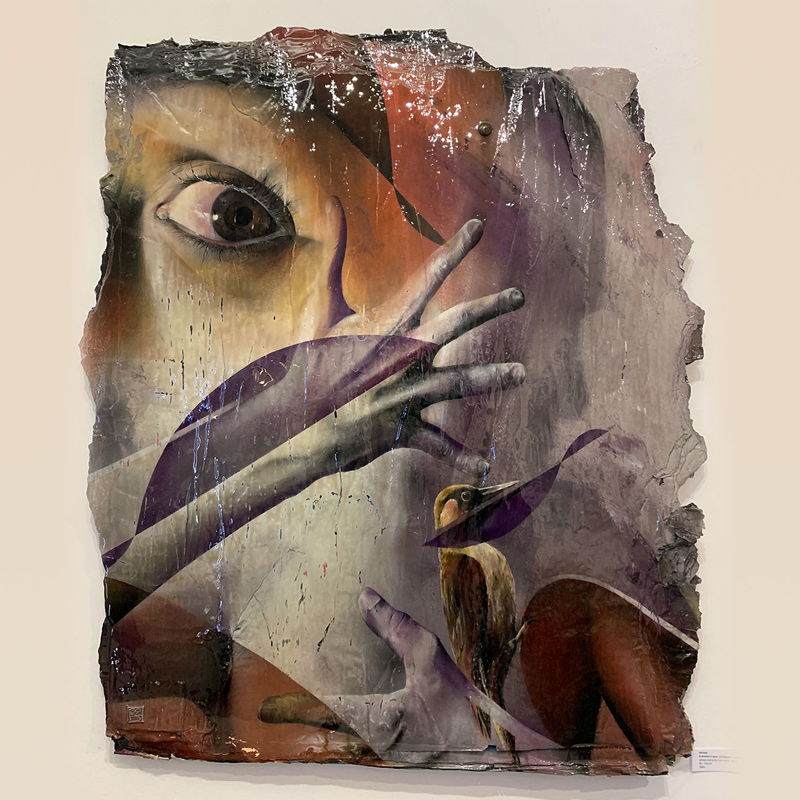 torn paper art urban fine art eye bird