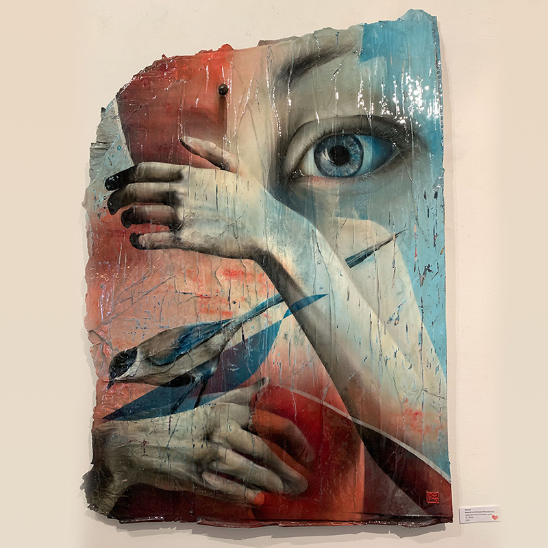 torn paper art urban fine art eye bird
