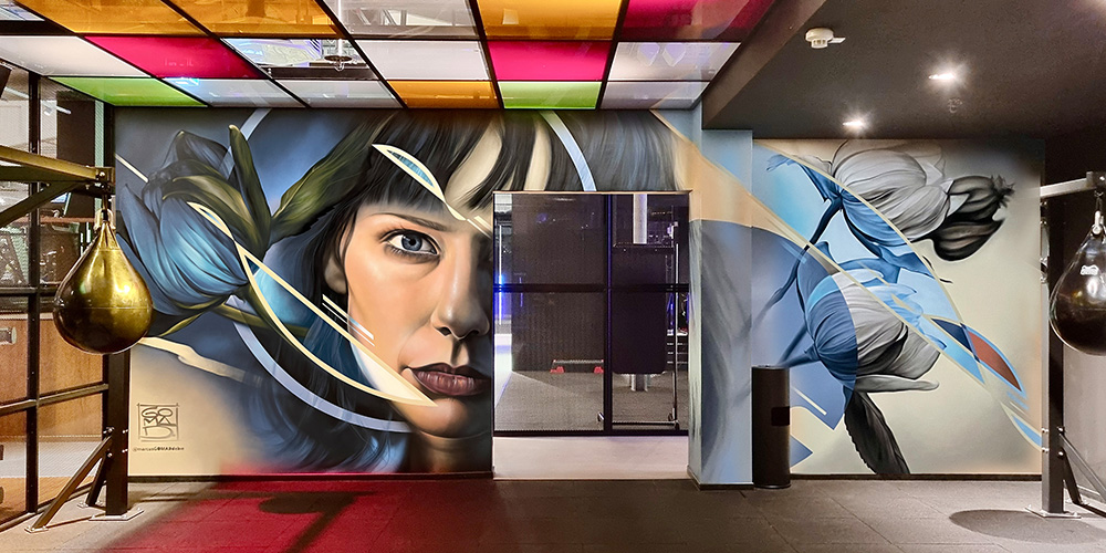 Powerful GOMAD interiot mural art for the John Reed Gym in Berlin
